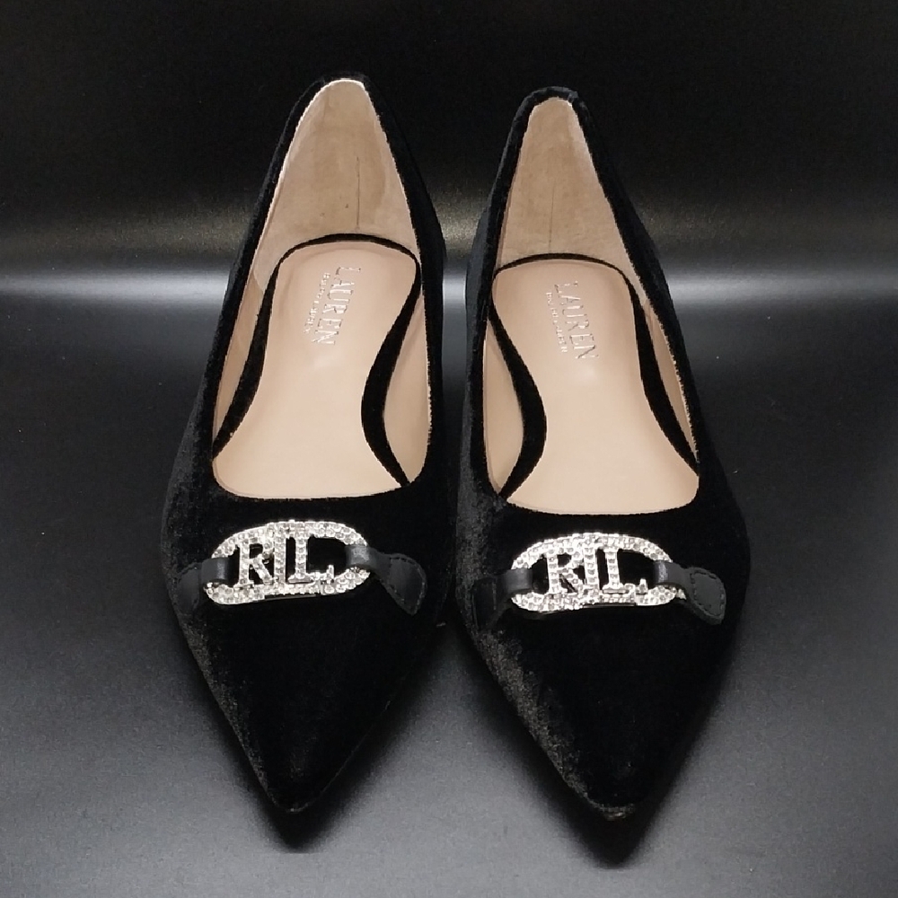 Lauren Ralph Lauren Black Velvet Flats with Silver Accent